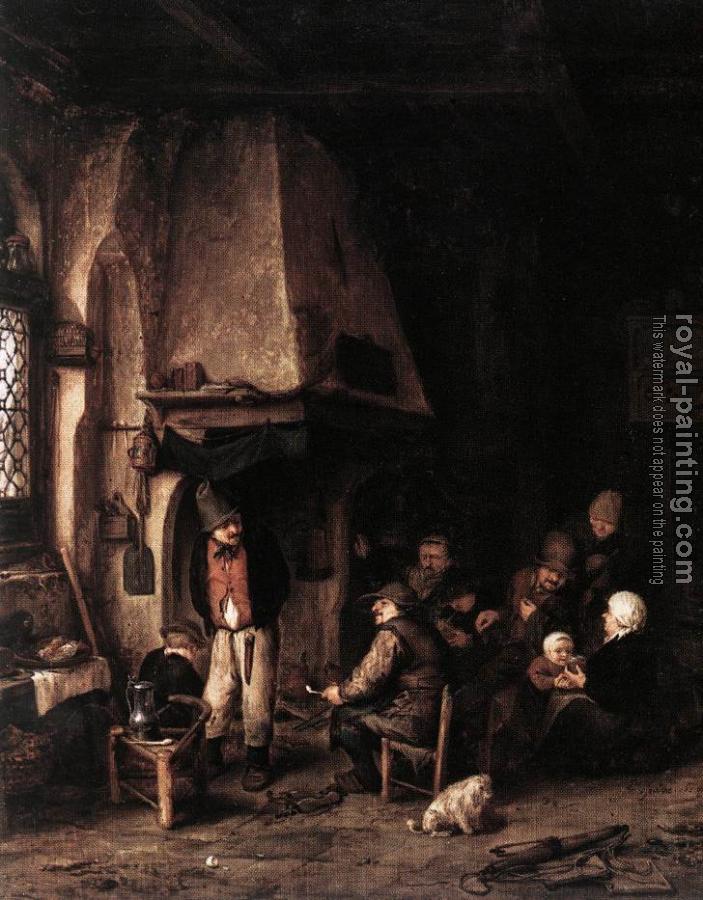 Adriaen Jansz Van Ostade : Interior of a Farmhouse with Skaters